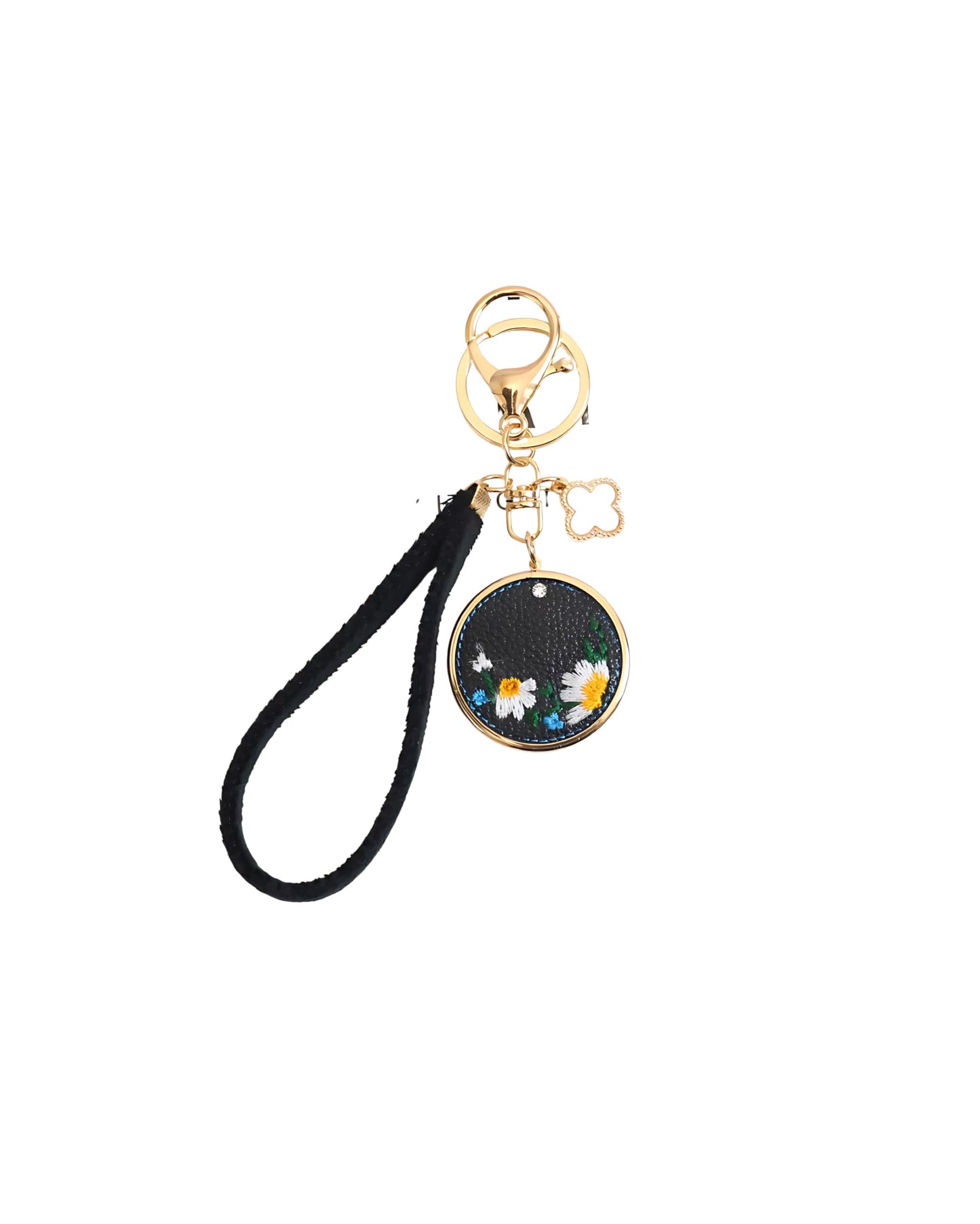 Flower Keychain, Car Key Fob with Wrist Strap, Chrysanthemum Pattern Keychain Women's Flower Bag Purse Accessories