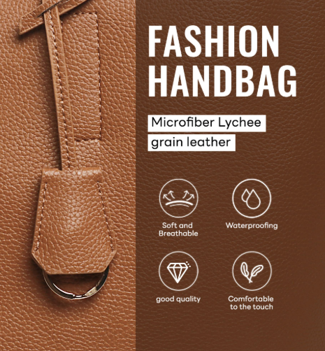 Luxury Camel Vegan Leather Tote Bag for Women – Large Work Purse with Shoulder Strap – Designer Style Handbag for Office, Travel, Daily Use