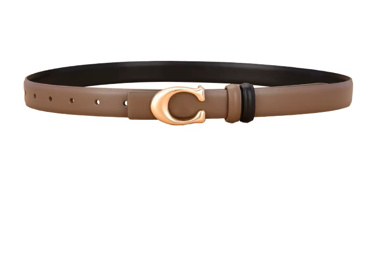 Brown belt with a gold buckle on a white background