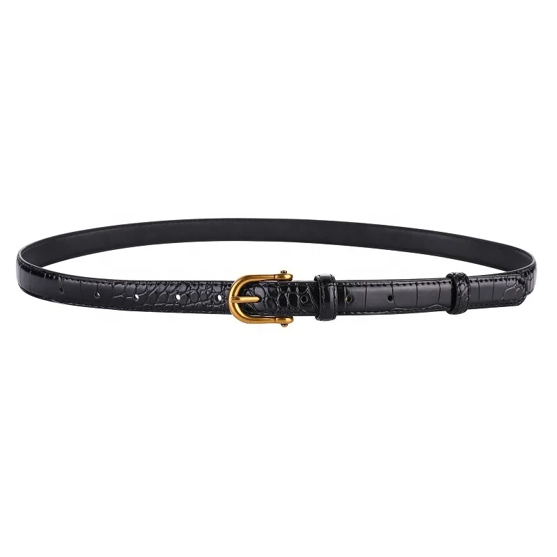 Black belt with a gold buckle on a white background